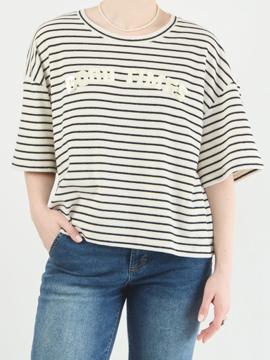 Yippie Hippie – Oversized T-Shirt aus Textil cremeweiß