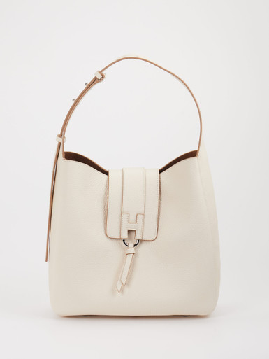 Hogan – Schultertasche aus Büffelleder cremeweiß