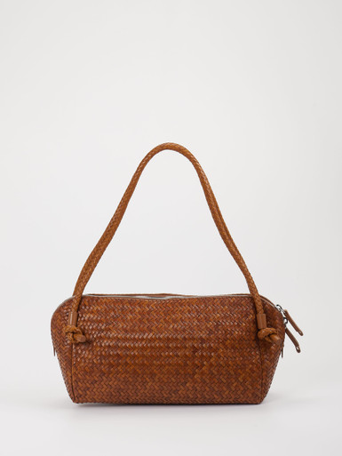 Allan K – Schultertasche aus Flechtleder cognacbraun