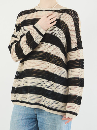 FLONA – Pullover aus Textil schwarz gestreift