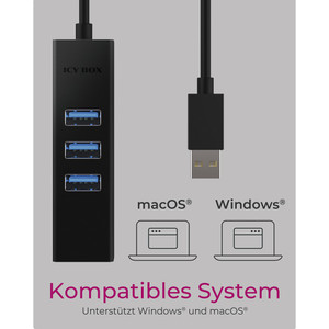USB3,0 HUB 3Port ICY BOX 1xUSB-C Adapter 1xGigabit LAN Ethernet passiv Black USB3,0 HUB 3Port ICY BOX 1xUSB-C Adapter 1xGigabit LAN Ethernet passiv Black