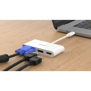 USB-C HUB 3Port D-Link DUB-V310 DisplayPort HDMI VGA 4K passiv White