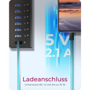 HUB USB 3.0 . 13 Port. +1x Ladeport Aluminium-mit Netzteil ICY BOX
