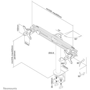 Neomounts Tischhalterung für zwei Flachbildschirme bis 30" (76 cm) 8KG FPMA-D700D