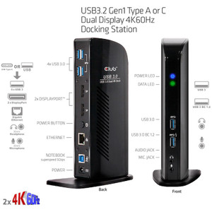 Club3D 4K Dockingstation 60Hz USB3 -6xUSB3/2xDP/LAN/Audio black