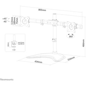 Neomounts Full-Motion-Tischhalterung für 10-27" Bildschirme 16KG NM-D335DBLACK Black