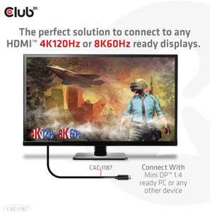 Club3D Kabel MiniDP 1.4  HDMI 1.8m 8K60Hz St/St retail