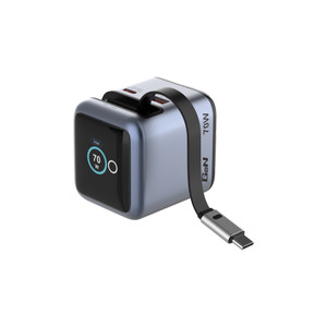 32059, Mini GaN Charger 70W 2 Port with Retractable USB-C Cable Display US/EU/UK