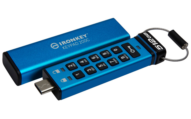 IKKP200C/512GB, 512GB USB-C IronKey Keypad 200C, FIPS 140-3 Lvl 3 (Pending) AES-256
