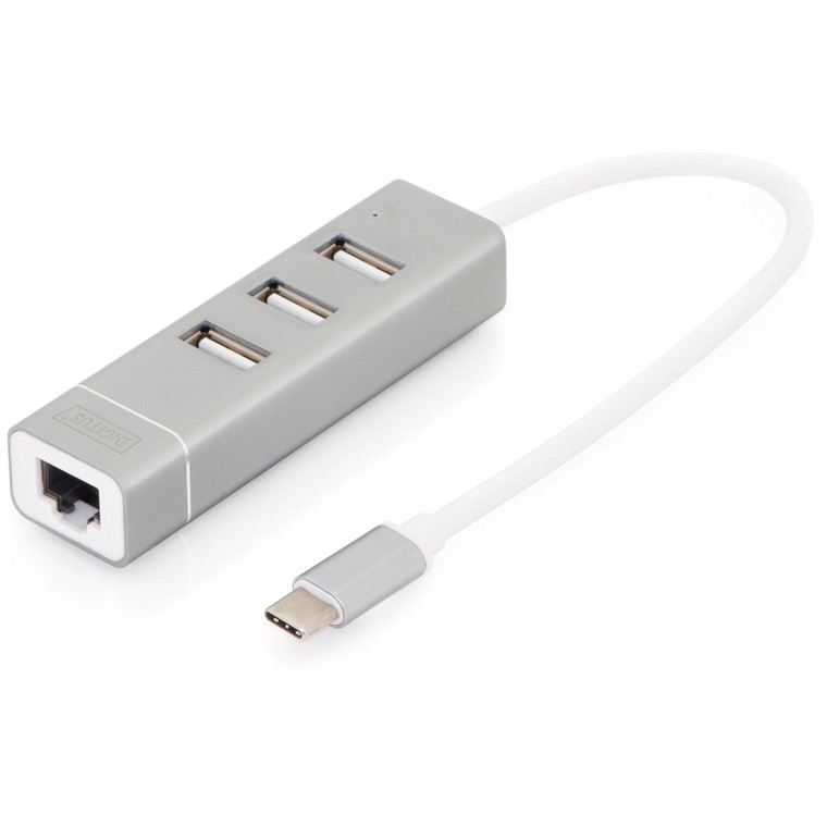 HUB DIGITUS USB Type-C Hub 3-Port + Fast Ethernet LAN-Adapter