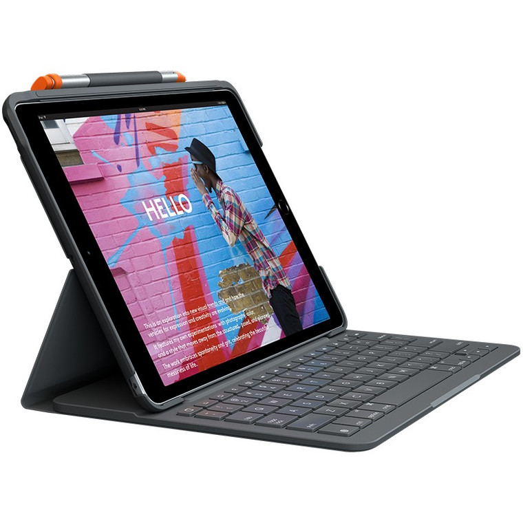 Logitech Slim Folio Bluetooth Tastatur und Schutzhülle iPad 7,/8, Generation grey QWERTZ DE