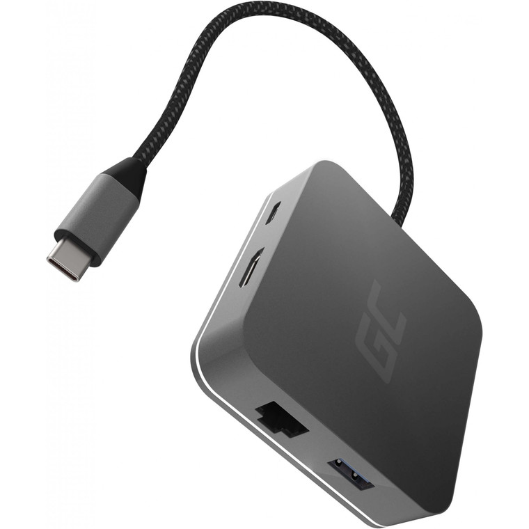 USB-C HUB 6Port Green Cell 3xUSB3,0 HDMI 4K 60Hz USB-C Ethernet Grey