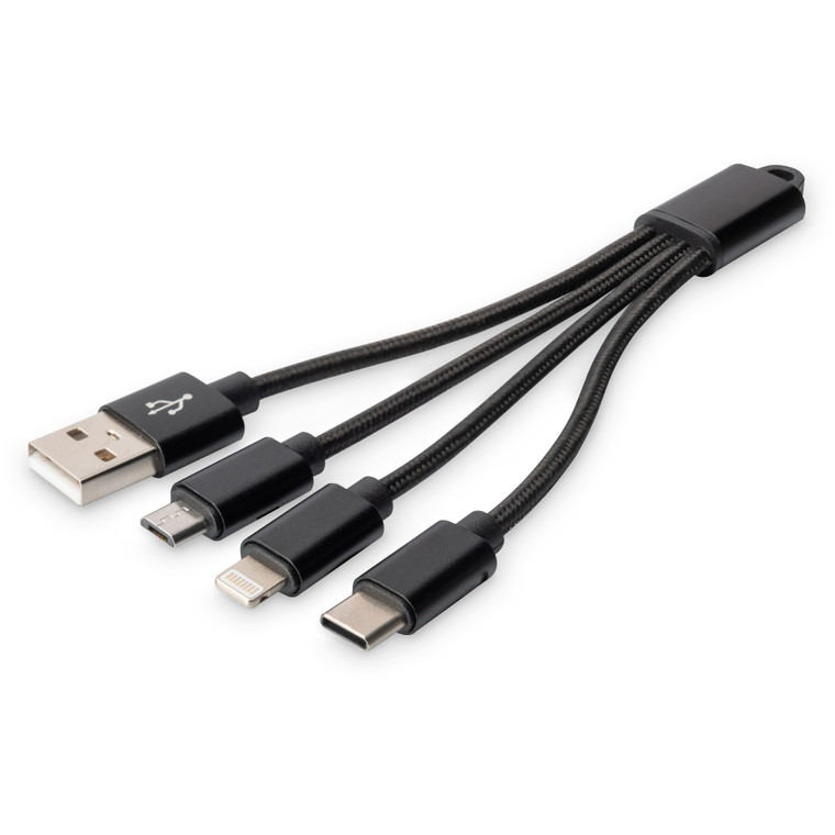 USB  Lightning/Micro-USB/USB-C 0,15m Digitus Black