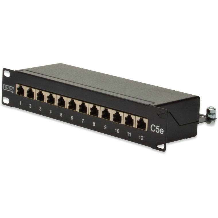DIGITUS Patchpanel 1HE 12-Port Cat5e ClassD geschirmt schw.