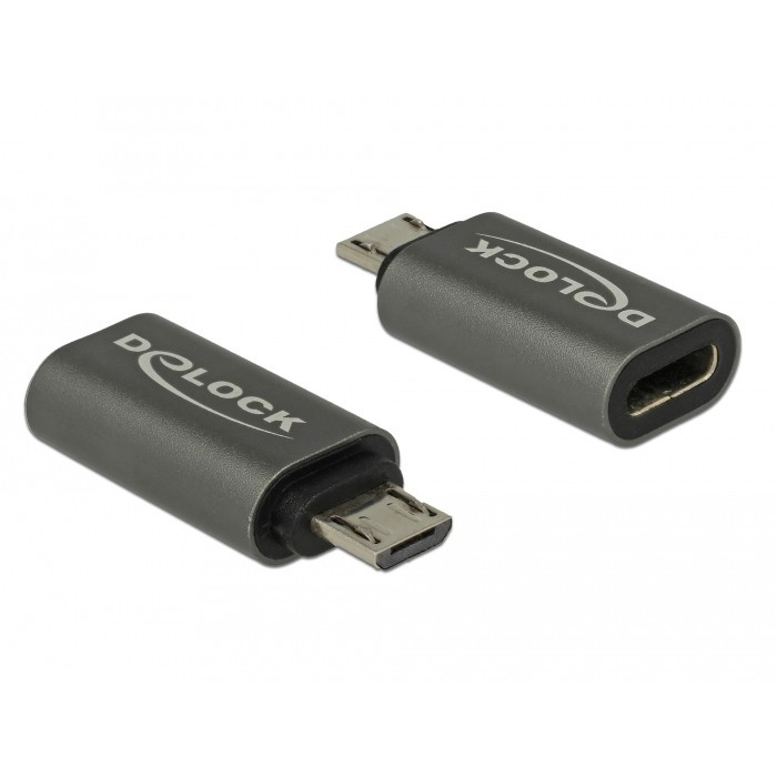 DELOCK Adapter USB 2.0 Micro-B Stecker zu USB Type-C 2.0 Buchse anthrazit