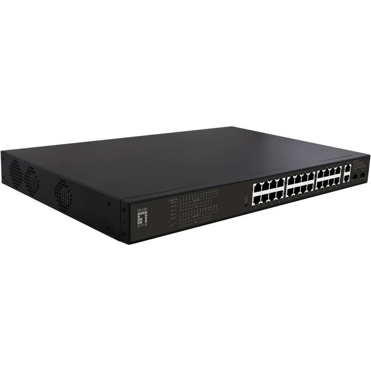 Switch 24x GE GEP-2821 2xGE 2xGSFP 19" 390W 24xPoE+