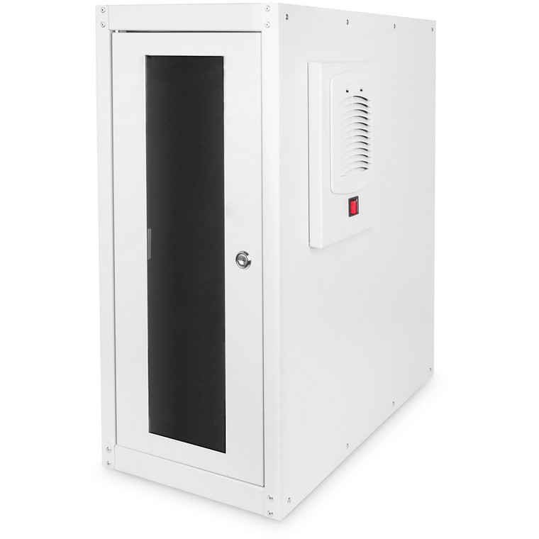 PC Schrank für Computergehäuse Glastür Digitus. inkl. Lüfter und Castorgruppe. Farbe Grau RAL 7035