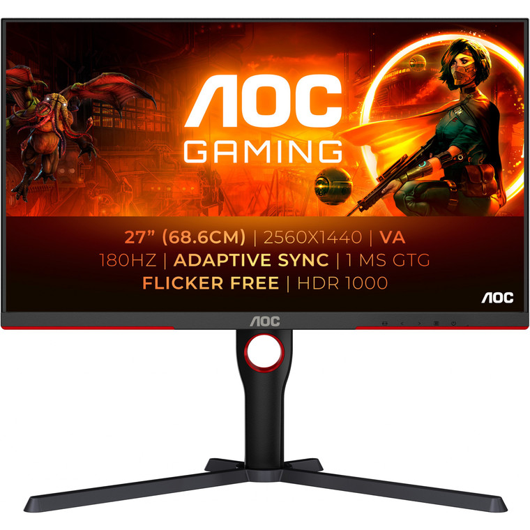 68,58cm/27" (2560x1440) AOC Gaming Q27G3XMN/BK 16:9 QHD VA 1ms 180Hz HDR1000 HDMI DP Pivot Black 68,58cm/27" (2560x1440) AOC Gaming Q27G3XMN/BK 16:9 QHD VA 1ms 180Hz HDR1000 HDMI DP Pivot Black
