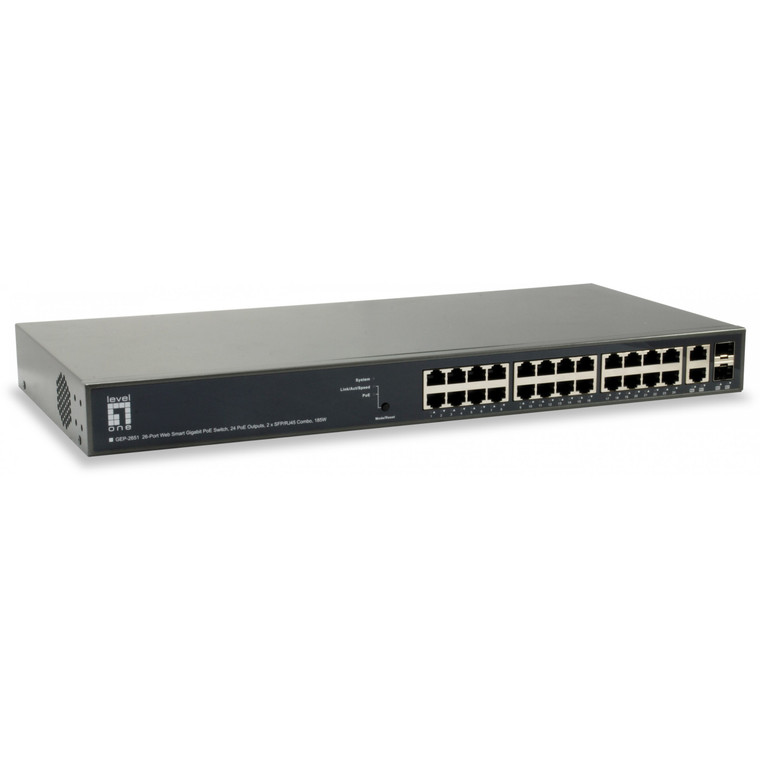Switch 26x GE GEP-2651 2xGSFP 19" 185W 24xPoE+