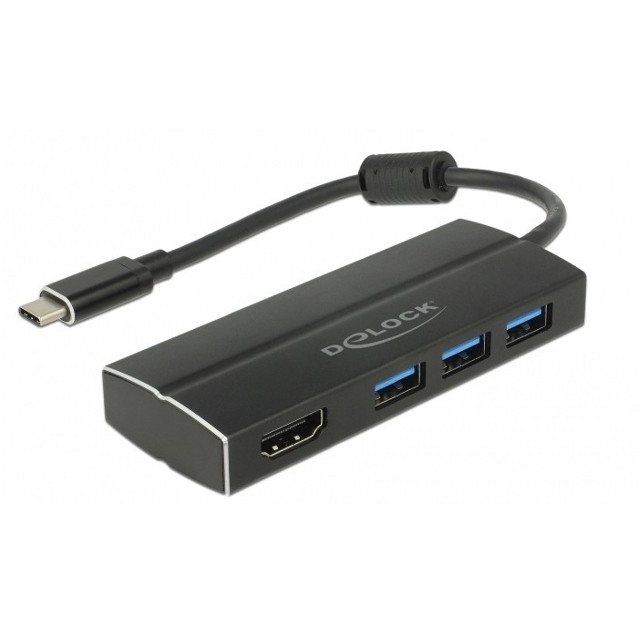 DELOCK USB 3.1 Gen 1 Adapter USB Type-C zu 3 x USB 3.0 Typ-A Hub + 1 x HDMI DP Alt Mode 4K 30 Hz