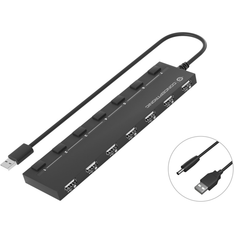 CONCEPTRONIC 7-Port Hub USB-A2.0-7xA2.0/DC o.Netz. sw
