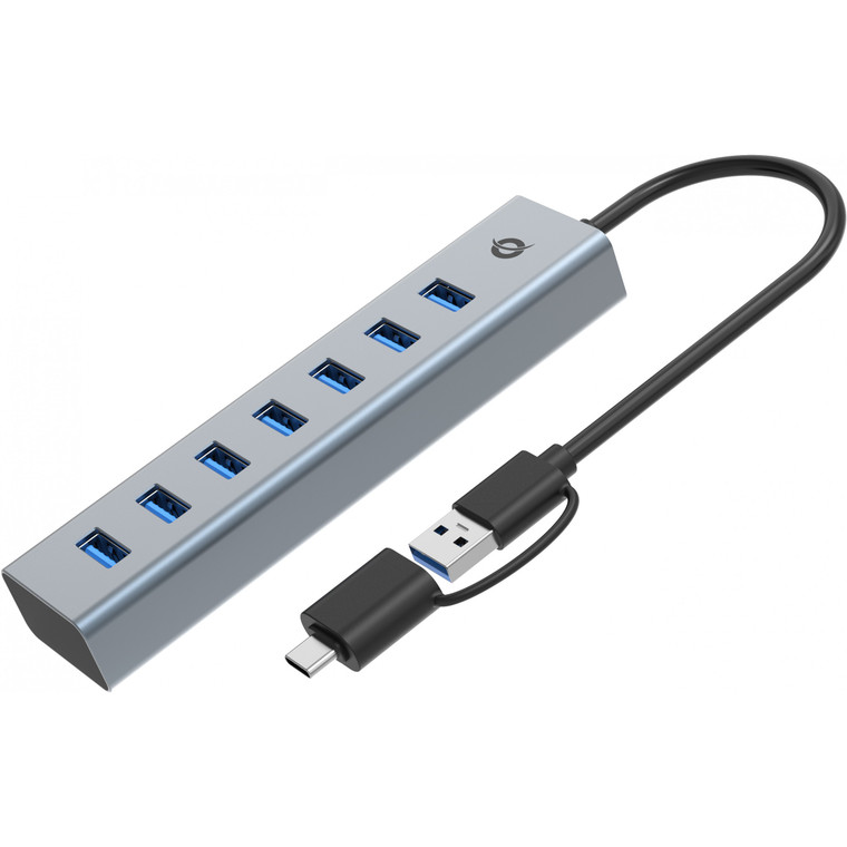CONCEPTRONIC 7-Port Hub USB-A3.0/-C Adap.-7xA3.0 o.Netz. gr