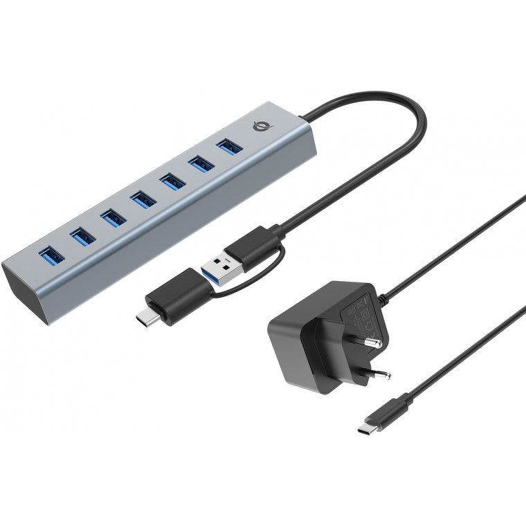 CONCEPTRONIC 7-Port Hub USB-A3.0/-C Adap.-7xA3.0 m.Netz. gr