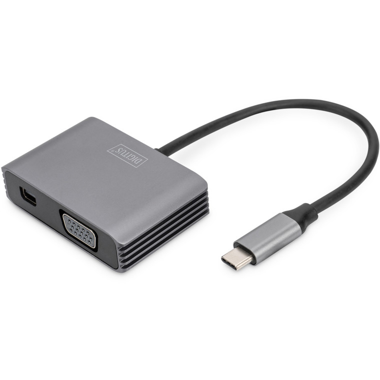 Adapter DIGITUS mini DP + VGA Adapter 20cm 4K/30Hz Silber Aluminium Gehäuse