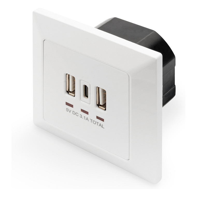 DIGITUS Unterputz Ladedose USB 2x USB A 1x USB Type-C, weiss