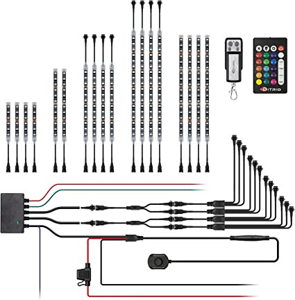 DITRIO 18pcs Underglow RGB LED Strip Light Kit DC 12V with Turn Signal and Blinking Brake Light Features for Motorcycle Trikes ATVs UTVs, M18r-TK