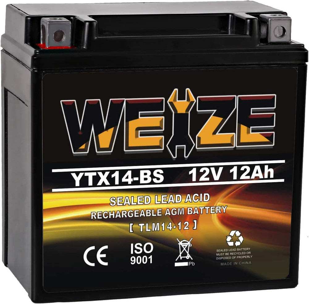YTX14 BS ATV Battery High Performance - Maintenance Free - Sealed AGM YTX14-BS Motorcycle Battery compatible with Honda Suzuki Kawasaki Yamaha scooter