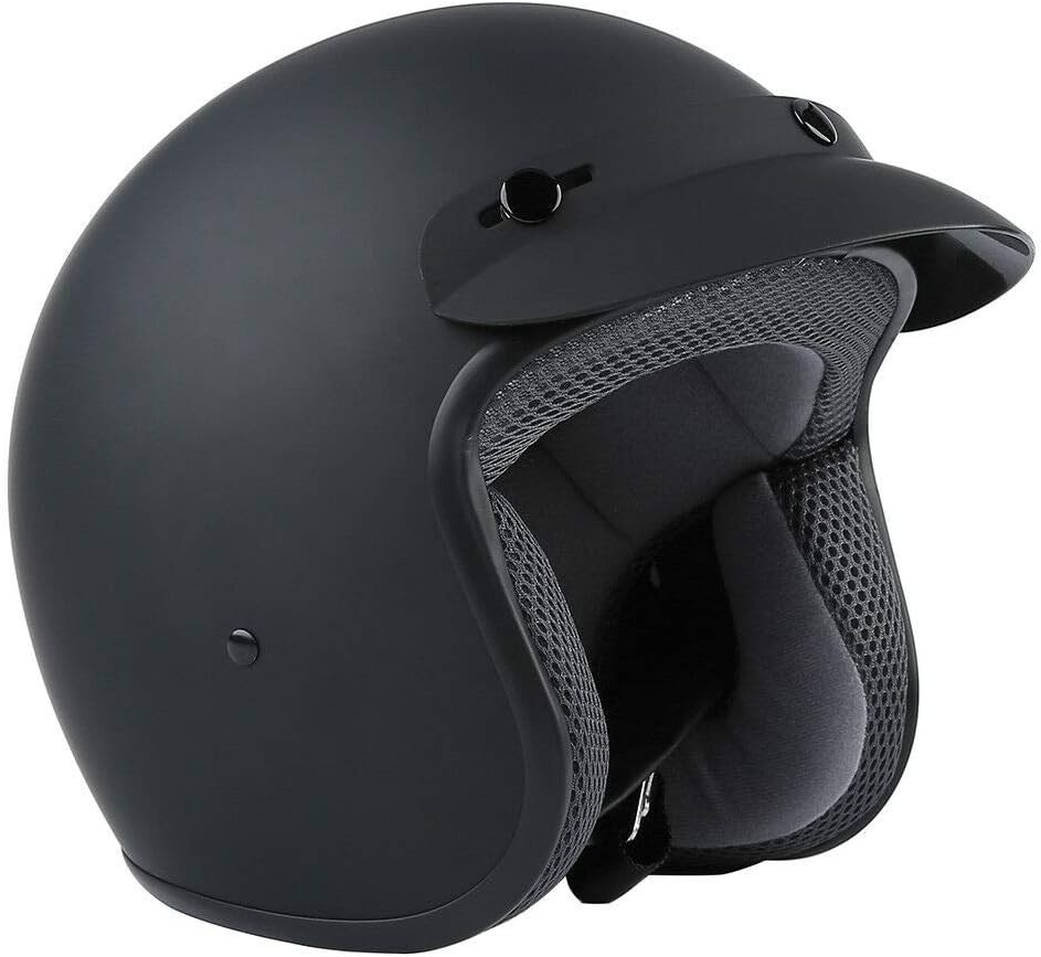 Adult Motorcycle 3/4 Open Face Helmet with Visor Cafe Racer Cruiser DOT Approved S M L XL