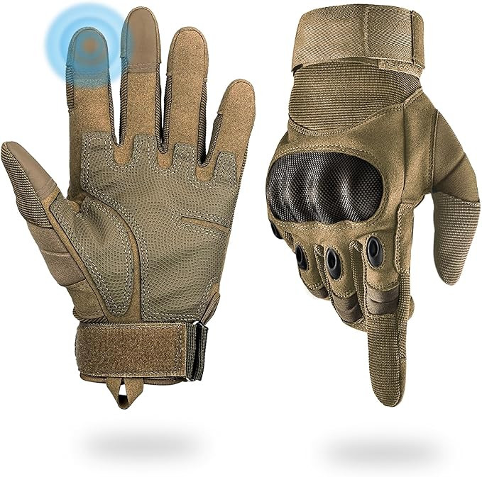 Tactical Gloves for Men – Hard Knuckle Protection, Leather Palm, Shooting, Airsoft, Motorcycle, Paintball, Climbing – Tan