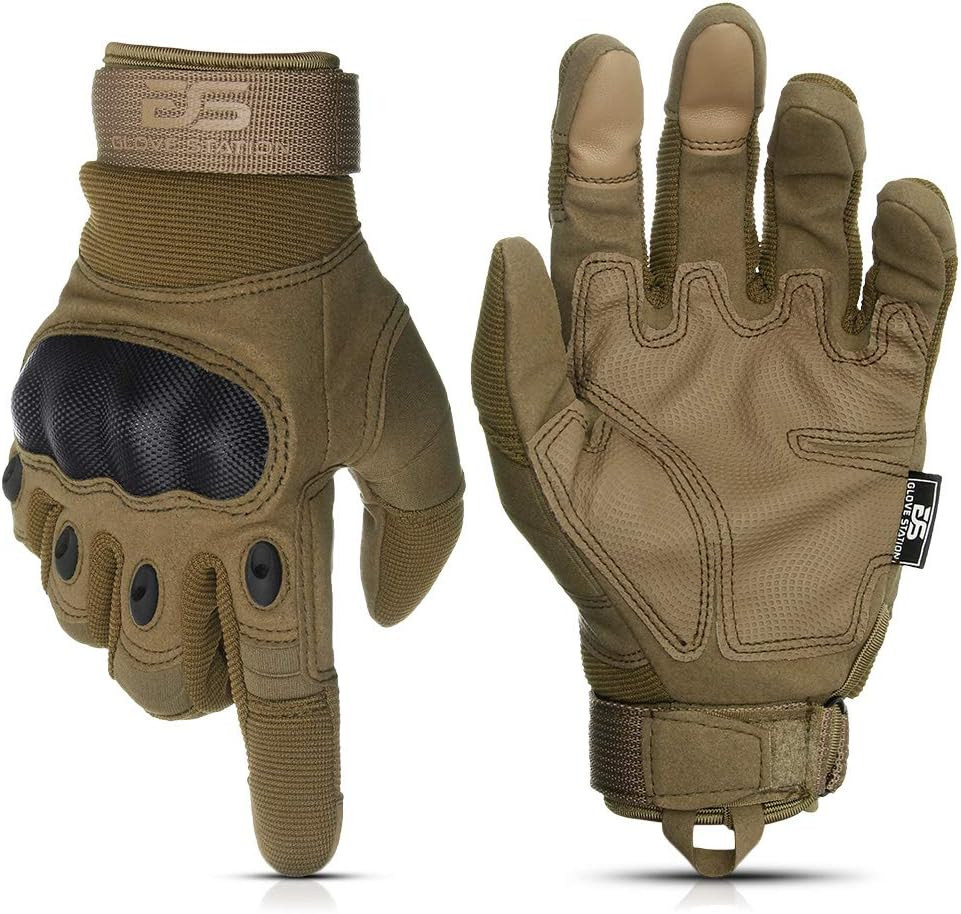 Tactical Shooting Hard Knuckle Gloves for Men and Woman with Touchscreen Fingers - Durable and Comfortable Hand-Gear for Outdoor Work Shooting and Hunting-TAN