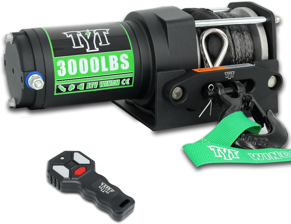 3000 lb 12V DC Electric ATV Winch with Wireless Remote & Wired Switch – Synthetic Rope & Mounting Plate