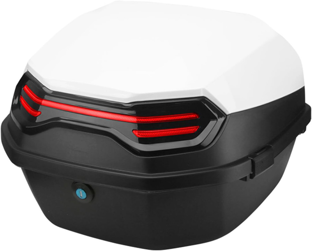 Motorcycle Top Case Tail Box Carrier Case Waterproof Trunk Luggage Plastic Case Lockable with 35L Capacity (White), WX101