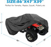 ATV Cover Waterproof, 300D Heavy Duty Black Quad Cover L 86" x 39" x 47", All Weather 4 Wheeler Cover Fit for Kawasaki Polaris Suzuki