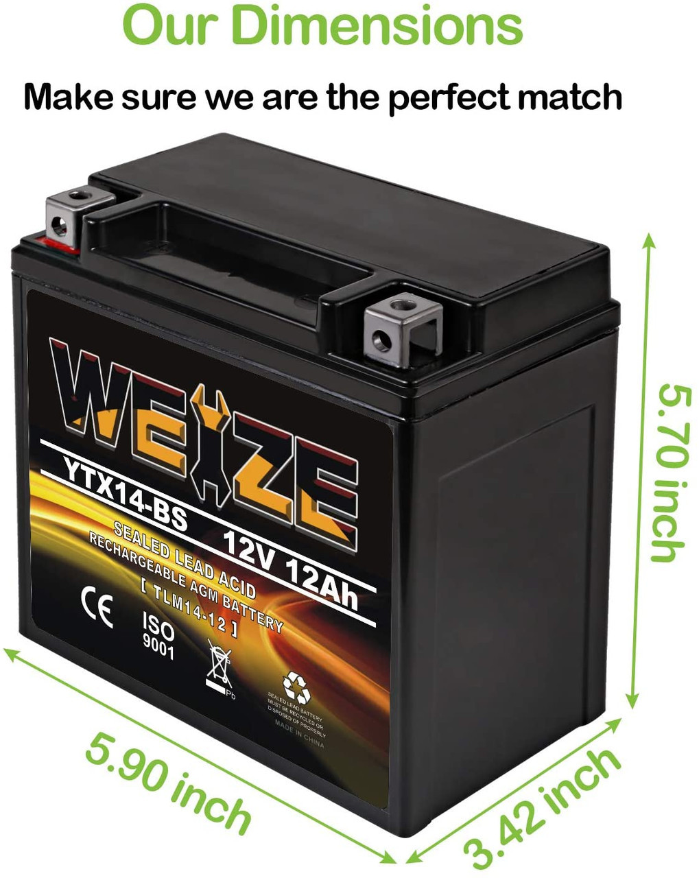 Buy Ytx14 Bs Atv Battery High Performance - Maintenance Free For Sale.