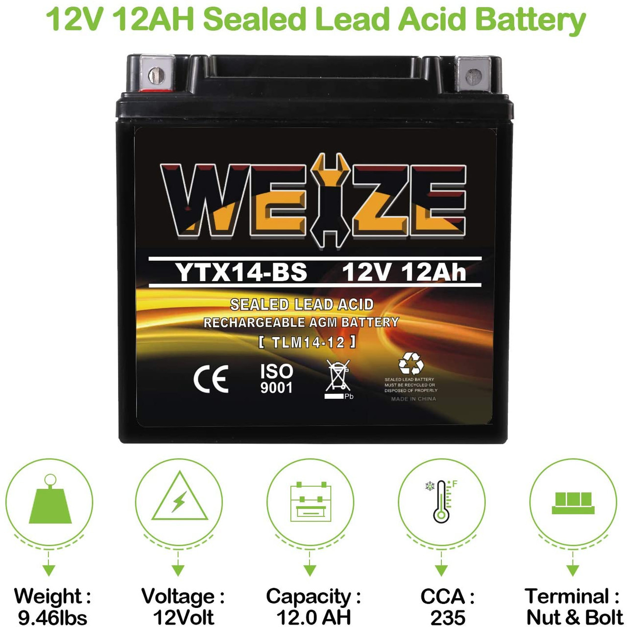 Buy Ytx14 Bs Atv Battery High Performance - Maintenance Free For Sale.
