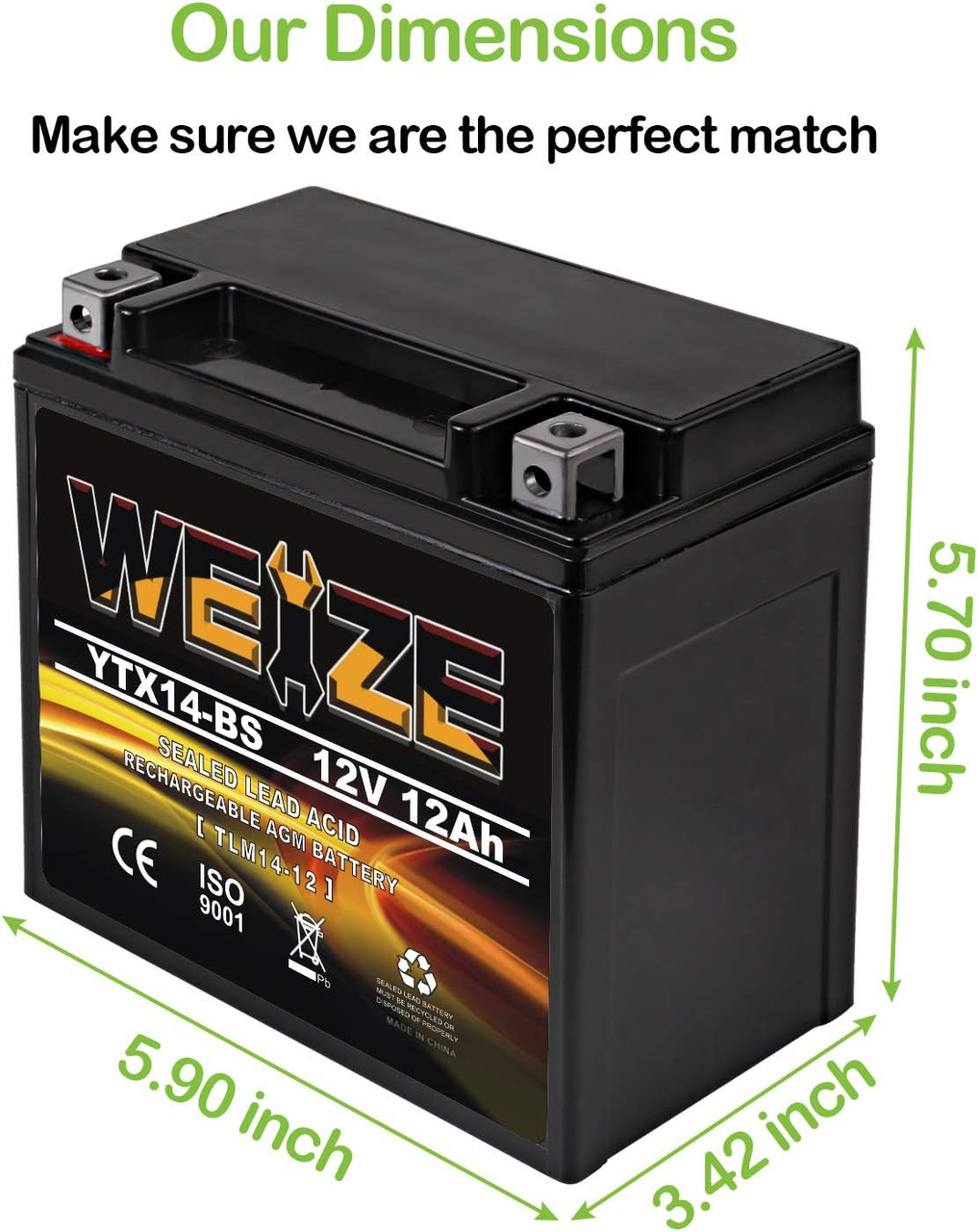 YTX14 BS ATV Battery High Performance | Txpowersports