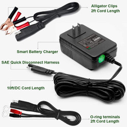 12V 2A Lead Acid & Lithium(LiFePO4) Automatic Trickle Battery Charger Smart Battery Maintainer for Car Motorcycle Lawn Mower Boat ATV SLA AGM Gel Lithium(LiFePO4) and More Batteries