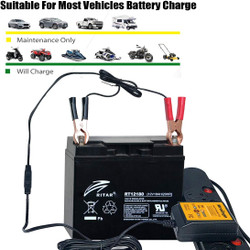 12V 2A Lead Acid & Lithium(LiFePO4) Automatic Trickle Battery Charger Smart Battery Maintainer for Car Motorcycle Lawn Mower Boat ATV SLA AGM Gel Lithium(LiFePO4) and More Batteries