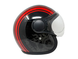 Open Face MMG Helmet. Model Jet Visor. Color: Shiny Black/Red.*DOT APPROVED*