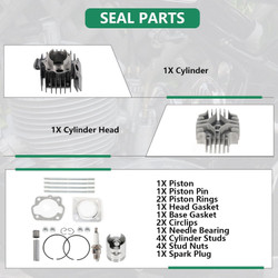 Cylinder Piston Gasket Top End Rebuild Kit for Suzuki for ALT50 1983 1984, for Suzuki for Quadmaster 50 LTA50 2x4 2002 2003 2004 2005 41mm 49cc 11210-04012-0F0 11111-04001 12140-16B10