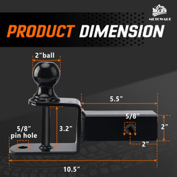 ATV/UTV Trailer Hitch 3-in-1 Towing Ball Mount, Fit 2'' Receiver