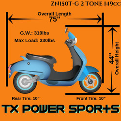 Amigo Znen IL BELLO-150 2 TONE 149cc Street Legal Scooter, 4 Stroke Air Cooled