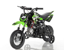 Apollo DB-25 70cc Automatic DIRT BIKE, 4 Stroke Air Cooled, Single Cylinder w/ Training wheels - Fully Assembled and Tested - Green