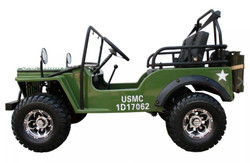 Mini Jeep 6125A Go Kart 125cc Jeep Mini Truck ELITE Edition with 3-Speed Transmission w/Reverse, Custom Rims And Fender Flares - Side Army Green