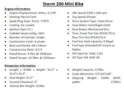 TrailMaster Mini Bike Storm 200, 196cc, 6.5 HP, Air Cooled, 4-Stroke, Single Cylinder - Fully Assembled and Tested - Specs