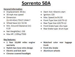 Trail Master Sorrento 50A Scooter, Stylish Two Tone, Fully Assembled In Crate - Specs